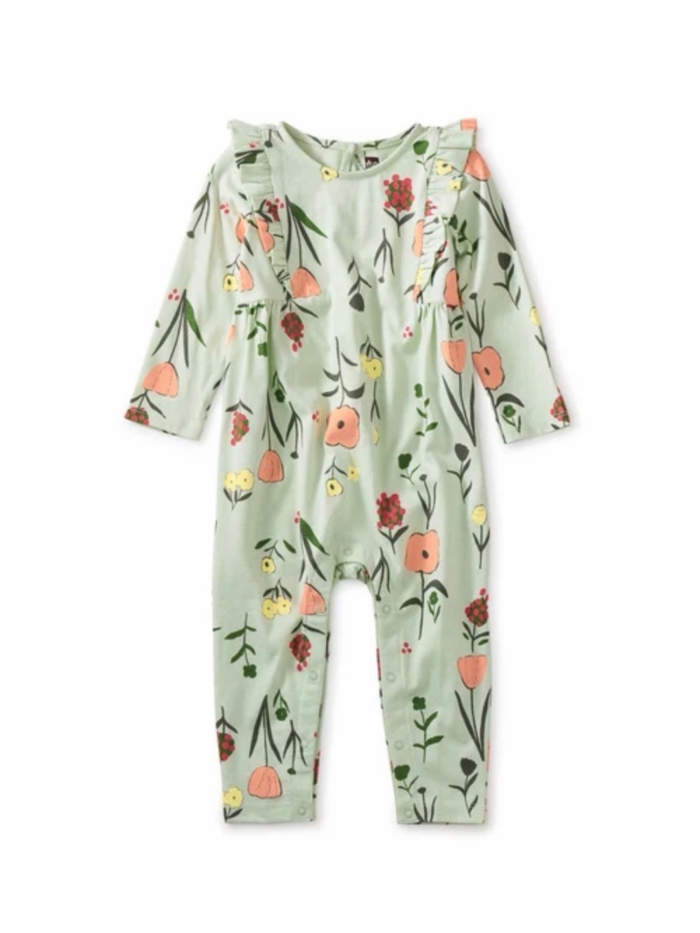 Tea Collection Floral Ruffle Long-Sleeve Baby Romper - Freyja Floral